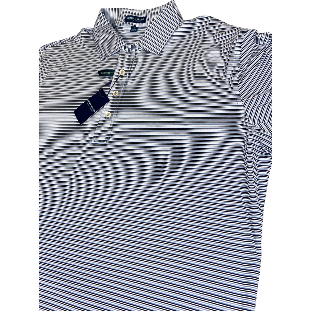 Peter Millar Polo Shirt Mens XL Striped Tailored Golf Performance‎ Stretch - Picture 5 of 11